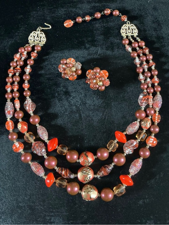 Vintage Jewelry - Japanese VTG Bohemian necklace and earring set